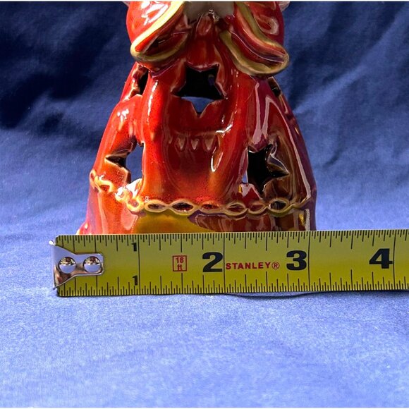 Hand-Painted Red Ceramic Angel Candle Holder W/Star & Gold Accents Religious - Picture 6 of 11